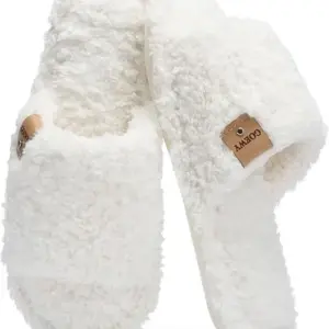Fuzzy Open Toe Slippers for Women Indoor Cozy Memory Foam Slip On House Slides Shoes Gifts for Womens Her Mom