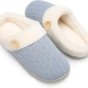 Chantomoo Womens Slipper Warm Comfy Memory Foam House Slippers Knitted Shoes Faux Fur Lined Anti-Skid Rubber Sole Bedroom Cozy Indoor Outdoor Slippers